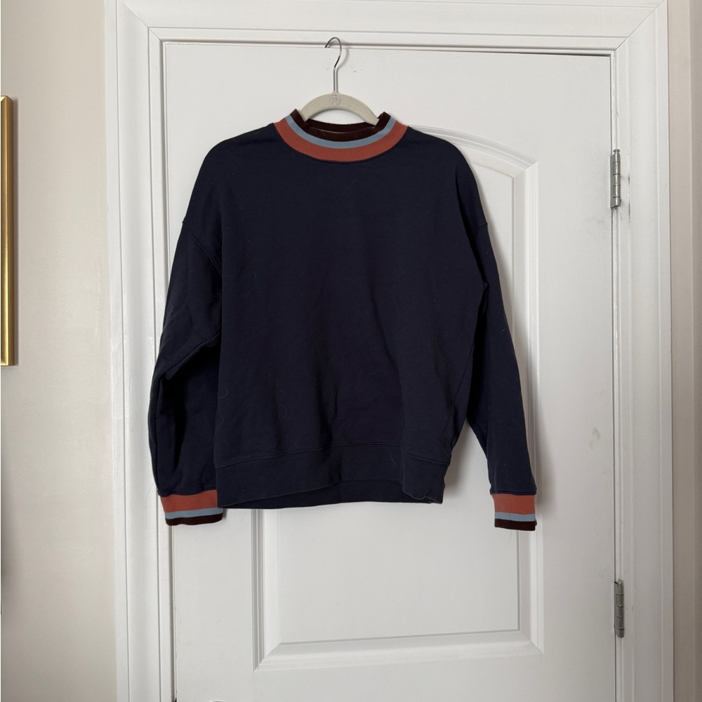 Madewell Navy mock-neck Sweatshirt with Rust Trim